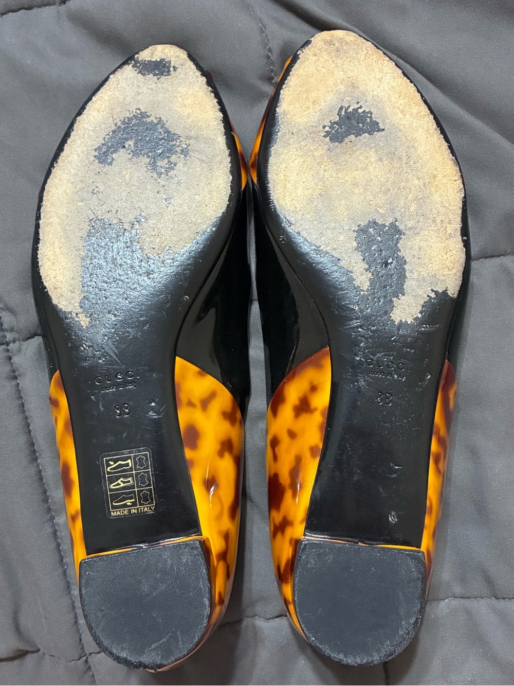 Gucci Black Patent and Tortoiseshell Peep-Toe Flats - Picture 5 of 12